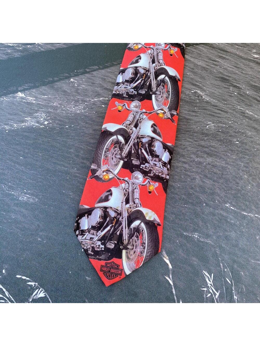 Vintage 1994 Harley Davidson Ralph Marlin Necktie Custom Softail Motorcycle Red